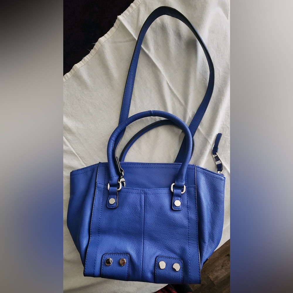 EUC Tinangello Pebbled Leather Satchel in Lapis Blue